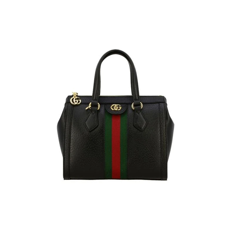 商品Gucci|奥莱 古驰 女士黑色小牛皮双G红绿条纹金属饰面配可拆卸肩带托特手提包 719882DJ2DG1060,价格¥10322,第1张图片