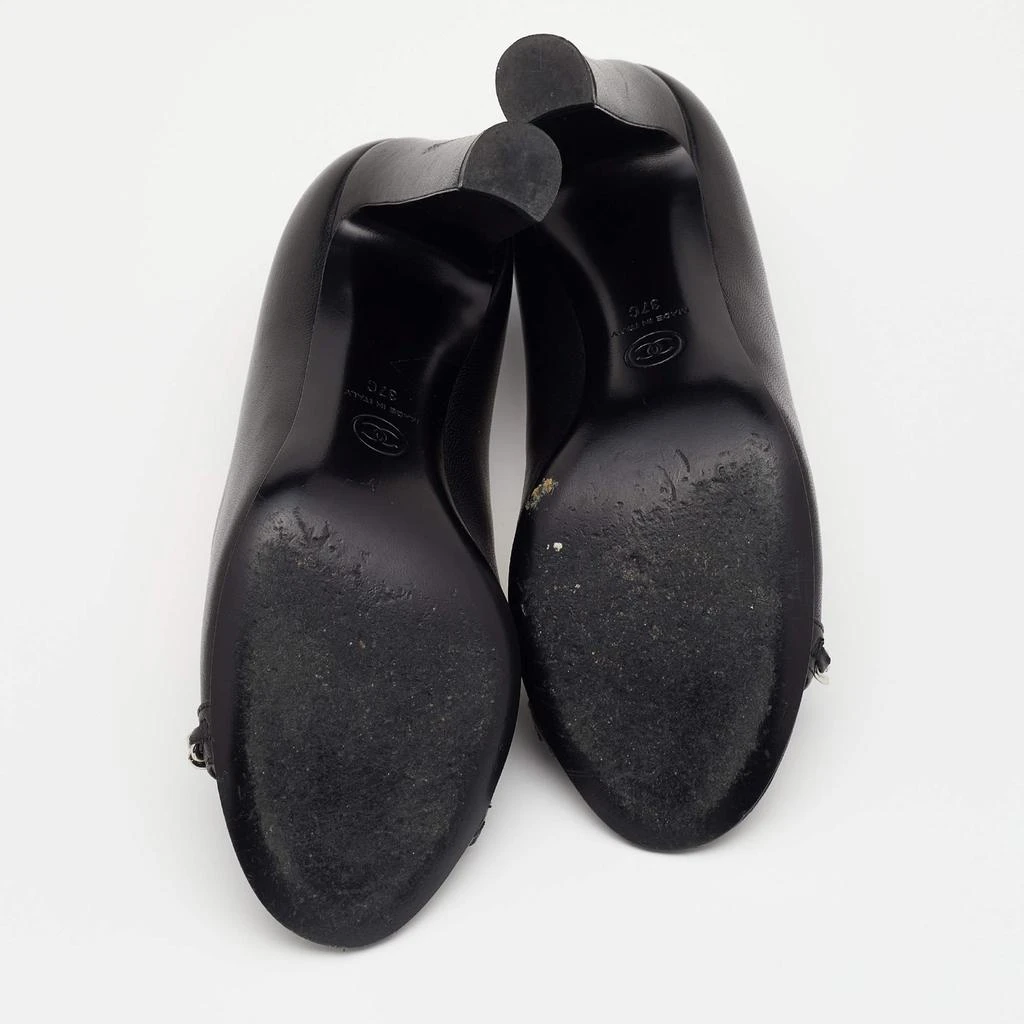 Chanel Black Leather CC Chain Link Detail Open Toe Pumps Size 37 商品