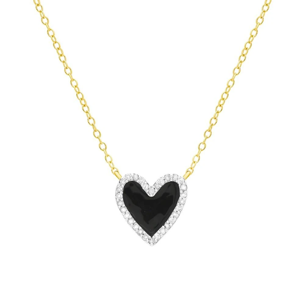 商品Macy's|Diamond Black Enamel Heart "Loved" 18" Pendant Necklace (1/8 ct. t.w.) in 14k Gold-Plated Sterling Silver,价格¥758,第1张图片