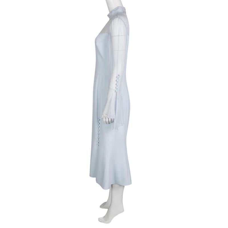 Prabal Gurung Powder Blue Sheer Sleeve Side Button Detail Dress M商品第3张图片规格展示