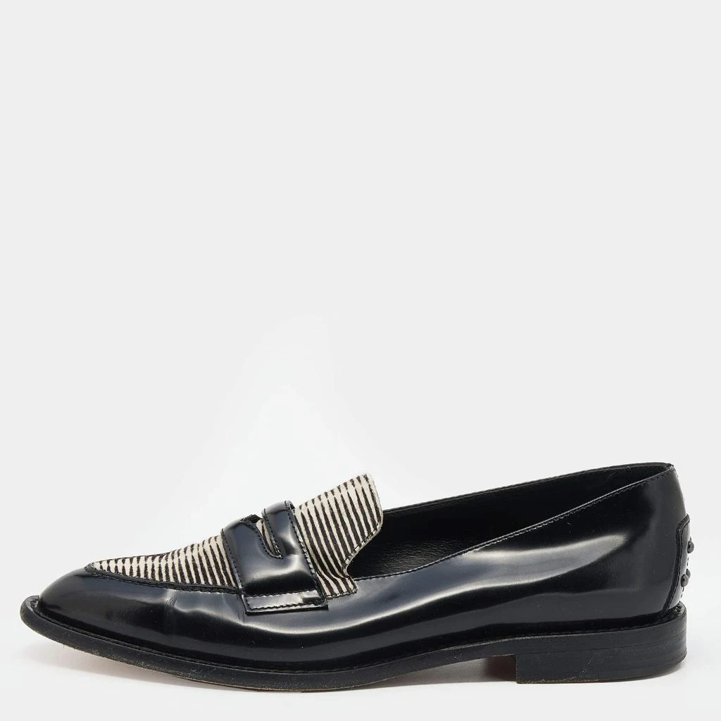 商品[二手商品] Tod's|Tod's Black/White Leather Calf Hair Penny Slip On Loafers Size 39,价格¥2922,第1张图片