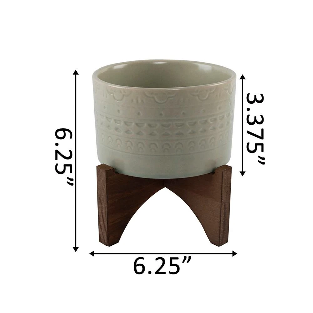 商品Flora Bunda|Mayan Ceramic Planter on Wood Stand, 6.25",价格¥391,第2张图片详细描述