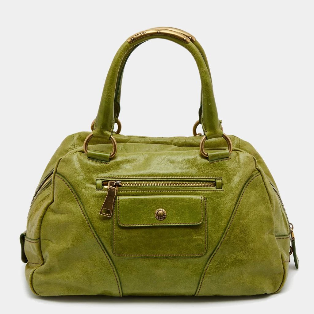 商品[二手商品] Prada|Prada Green Vitello Shine Leather Chain Link Bowler Bag,价格¥6961,第4张图片详细描述