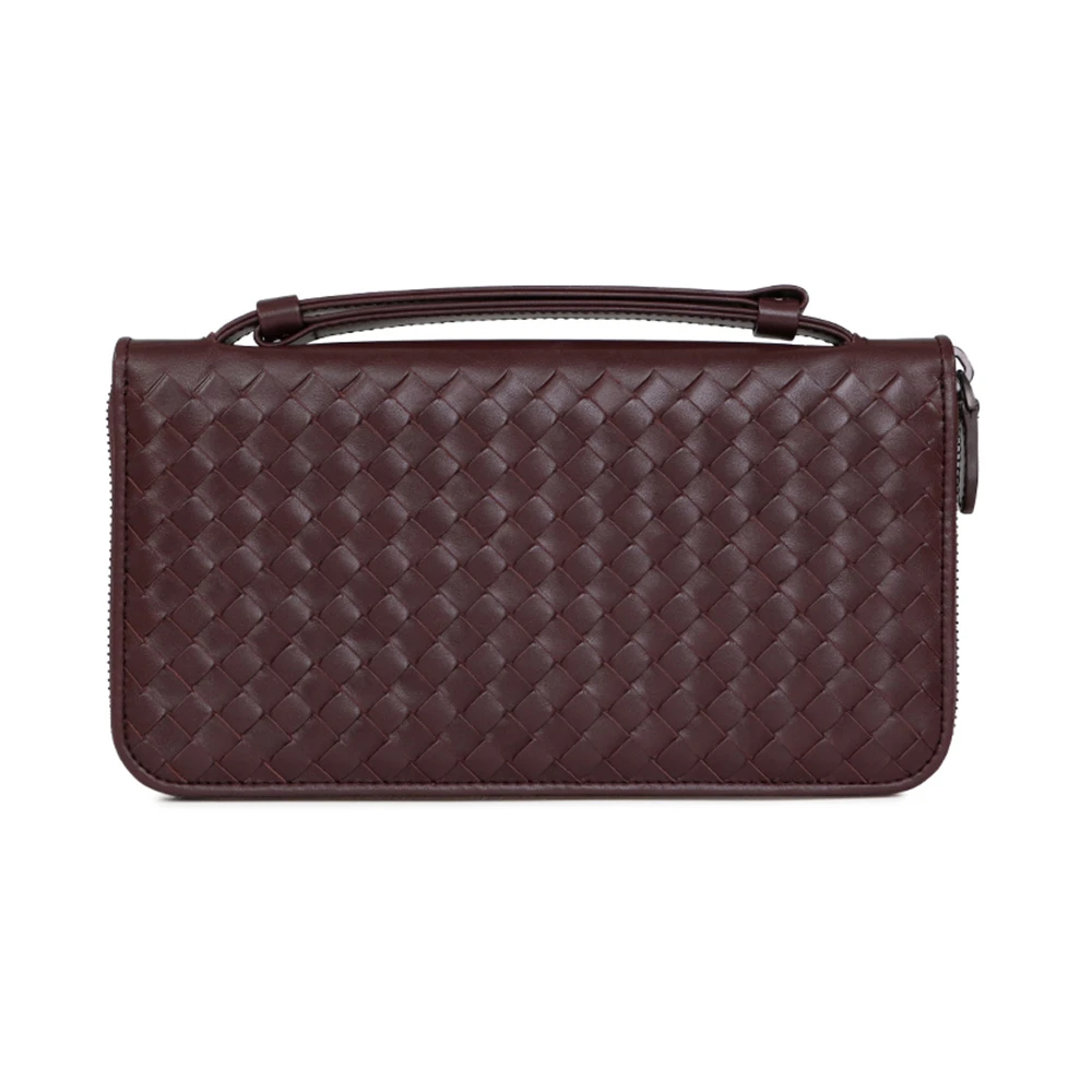 商品[国内直发] Bottega Veneta|BOTTEGA VENETA 男士红褐色编织皮革拉链长款钱包 169730-V4651-5023,价格¥2939,第1张图片