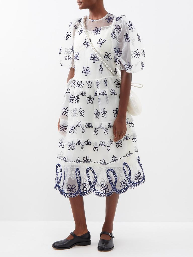 商品Simone Rocha|Puff-sleeved floral-embroidered organza dress,价格¥3894,第4张图片详细描述