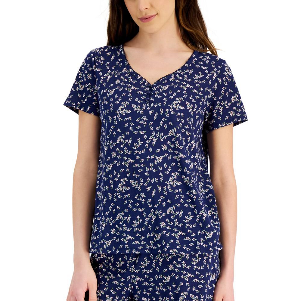 Women's Short Sleeve Cotton Essentials Printed Pajama Set, Created for Macy's商品第3张图片规格展示