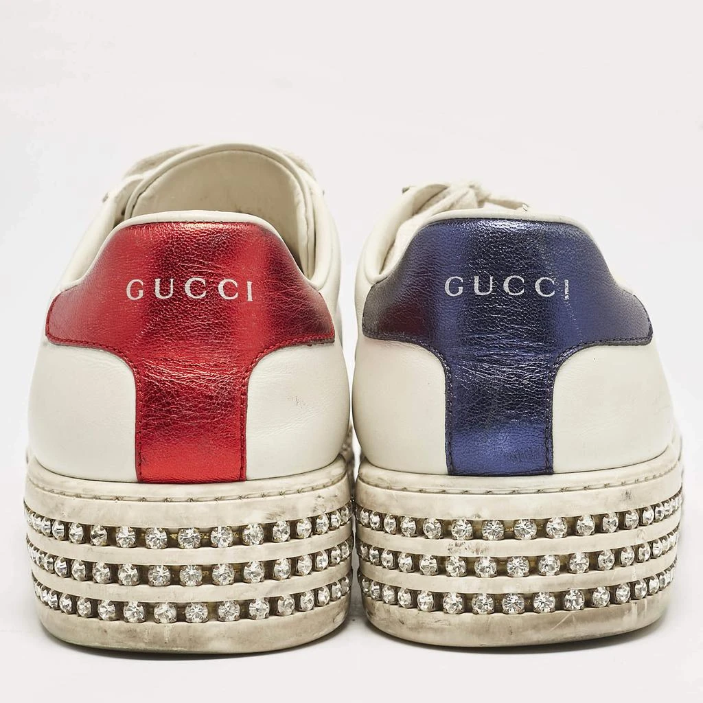 商品[�二手商品] Gucci|Gucci White Leather Embroidered Bee Crystal Embellished Platform New Ace Sneakers Size 39.5,价格¥3840,第5张图片详细描述