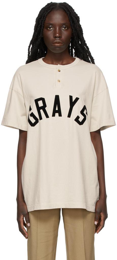 商品Fear of god|Beige Flocking 'Grays Henley' T-Shirt,价格¥1109,第1张图片
