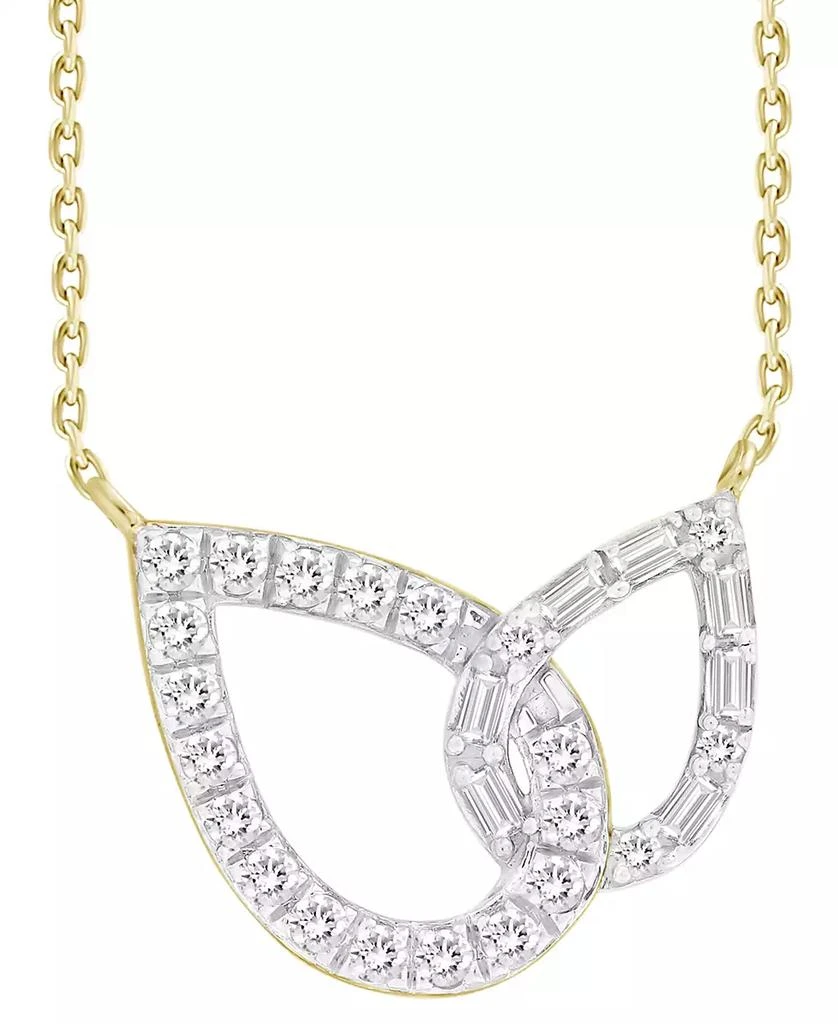 商品Macy's|Diamond Round & Baguette Interlocking Teardrop Pendant Necklace (1/4 ct. t.w.) in 10k Gold,价格¥4189,第1张图片