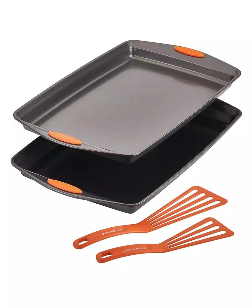 商品Rachael Ray|Bakeware Oven Lovin' Nonstick Double Batch Cookie Pan and Utensil Set, 4-Pc., Orange Handles,价格¥441,第1张图片