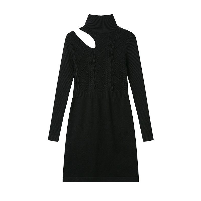 Saffron黑色修身肩部镂空高腰针织连衣裙 | Saffron Knit Dress - Black商品第5张图片规格展示