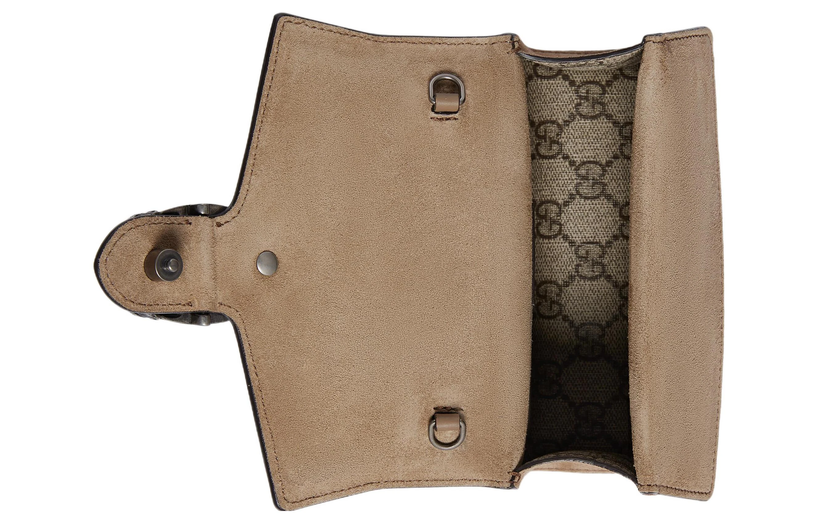 商品[国内直发] Gucci|古驰 老花Logo磁性纽扣虎头封口 帆布 单肩斜挎手提包 迷你 女款 米色和乌木色,价格¥12394,第9张图片详细描述