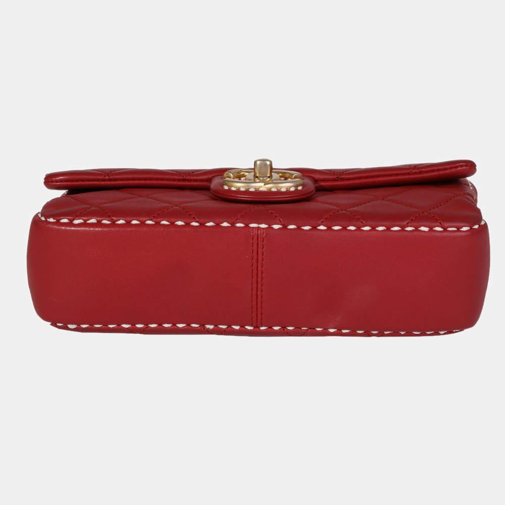 商品[二手商品] Chanel|Chanel Red Quilted Lambskin Leather Small Stitched Single Flap Shoulder Bag,价格¥35190,第6张图片详细描述