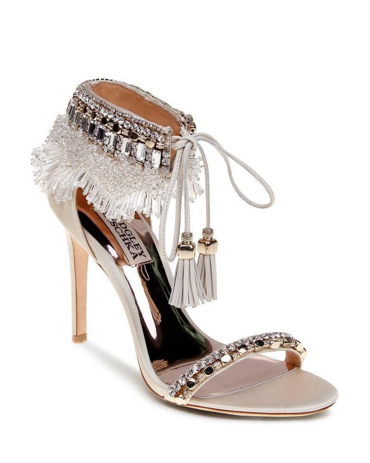 商品Badgley Mischka|脚踝系带流苏钻饰高跟凉鞋,价格¥1203,第1张图片