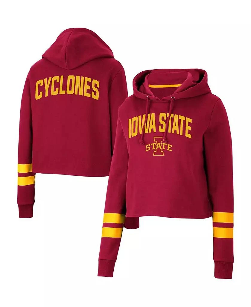 商品Colosseum|Women's Cardinal Iowa State Cyclones Throwback Stripe Cropped Pullover Hoodie,价格¥278,第1张图片