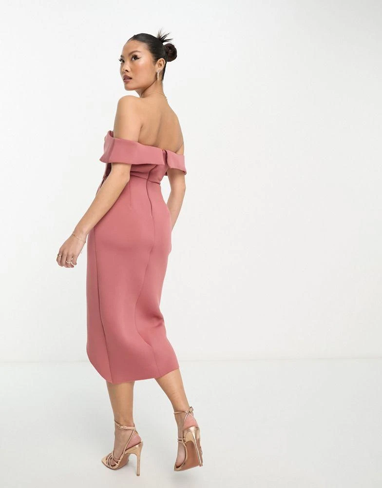 商品ASOS|ASOS DESIGN Petite off shoulder corset midi wrap skirt dress in rose,价格¥244,第4张图片详细描述