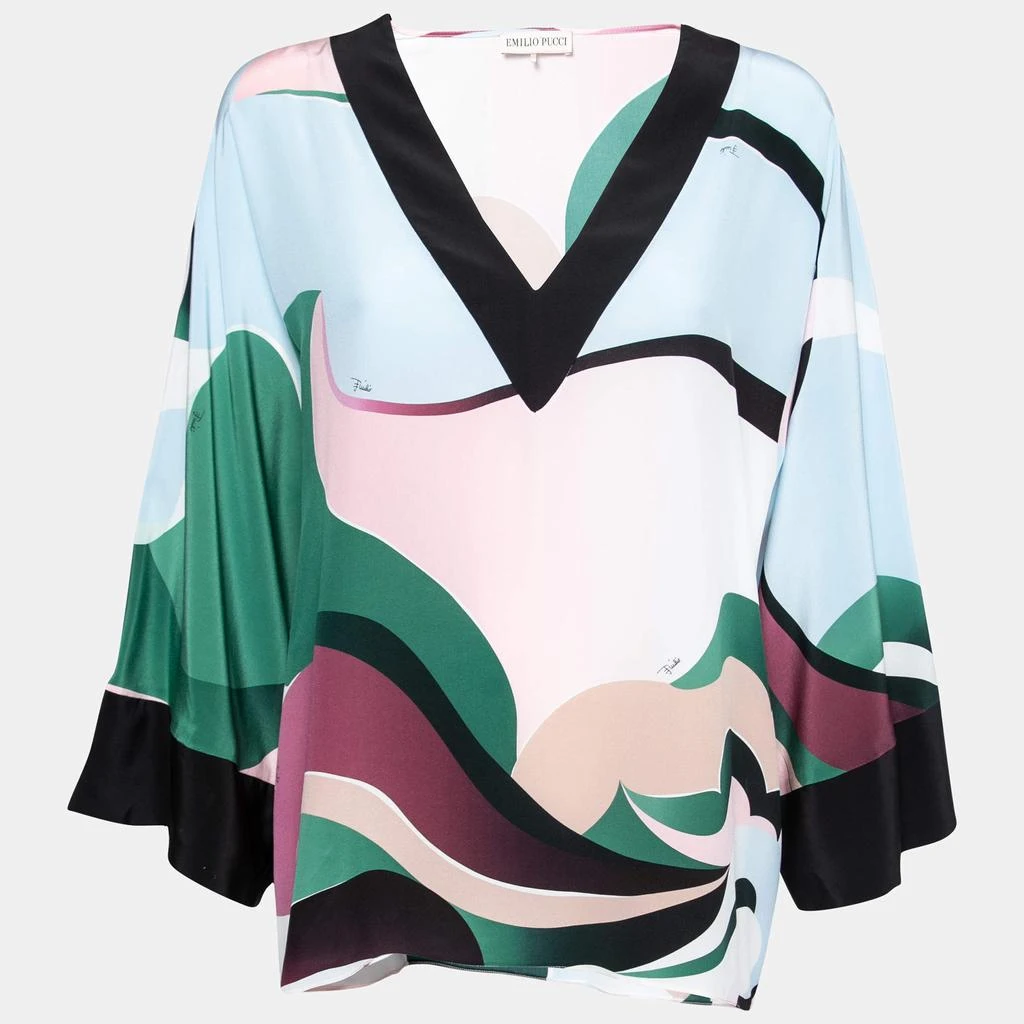 商品[二手商品] EMILIO PUCCI|Emilio Pucci Multicolor Printed V-Neck Blouse M,价格¥1057,第1张图片