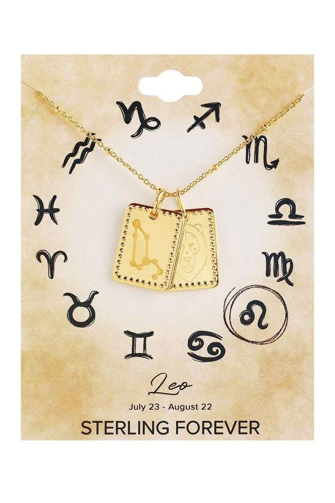 商品Sterling Forever|14K Gold Plated Astrology Zodiac Tag Necklace - Leo,价格¥225,第1张图片