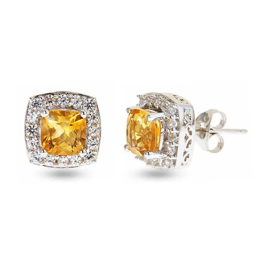 商品Diamondmuse|Citrine and Created White Sapphire Sterling Silver Earrings,价格¥372,第2张图片详细描述
