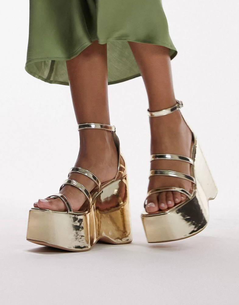 商品Topshop|Topshop Shaunagh high platform wedge in gold,价格¥343,第1张图片