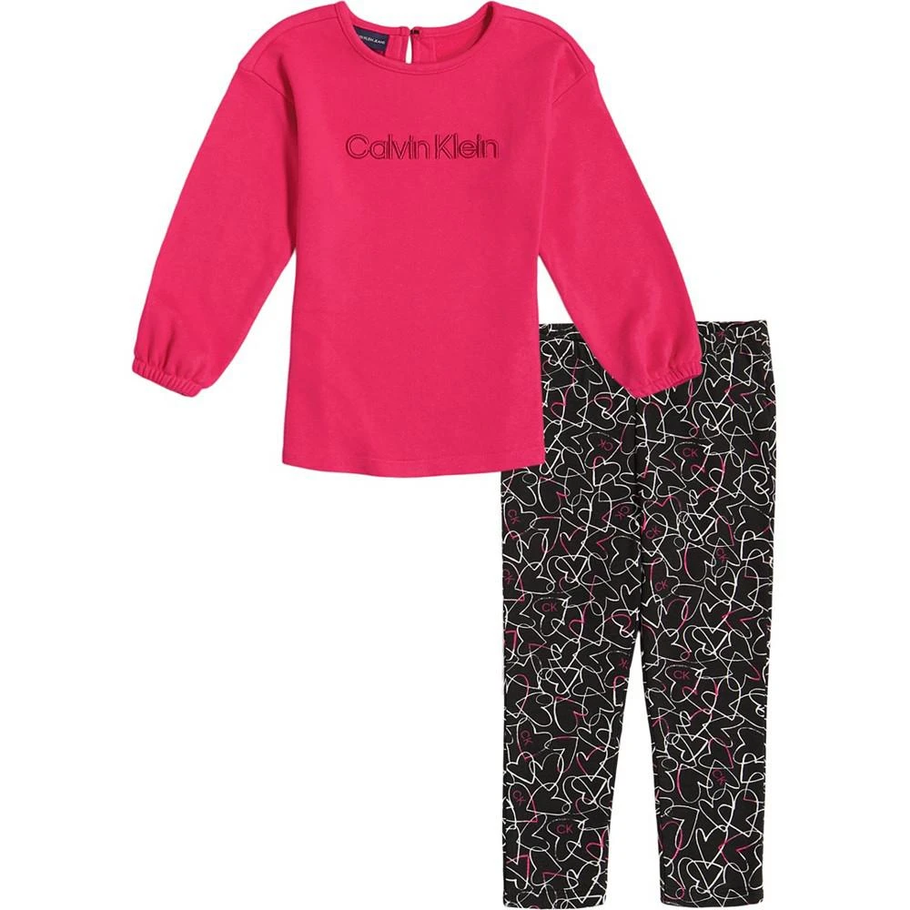 商品Calvin Klein|Toddler Girls Oversized Logo Crew-Neck Sweatshirt and Printed Leggings Set, 2 Piece,价格¥166,第1张图片