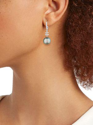 18K White Gold, 11MM Tahitian Cultured Pearl & Diamond Drop Earrings商品第2张图片规格展示