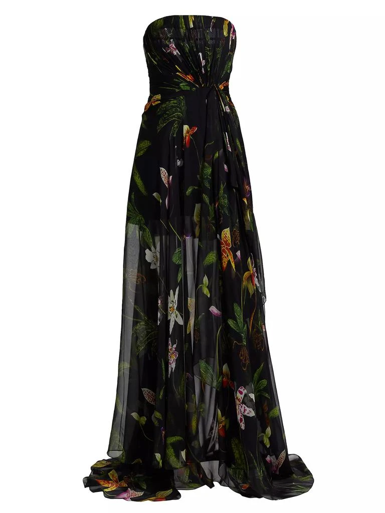 商品Oscar de la Renta|Orchids Silk Chiffon Strapless Drape Gown,价格¥68158,第1张图片