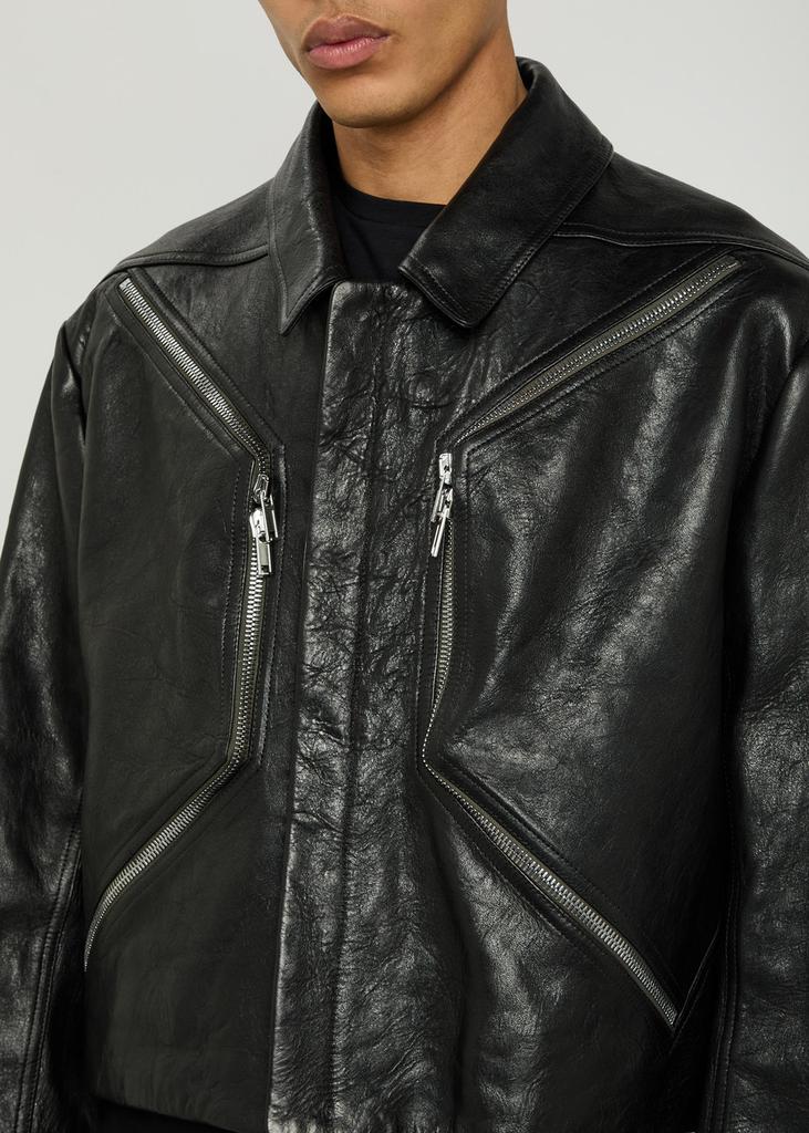 Lemaire Black Stand Collar Leather Jacket - Jackets - Free