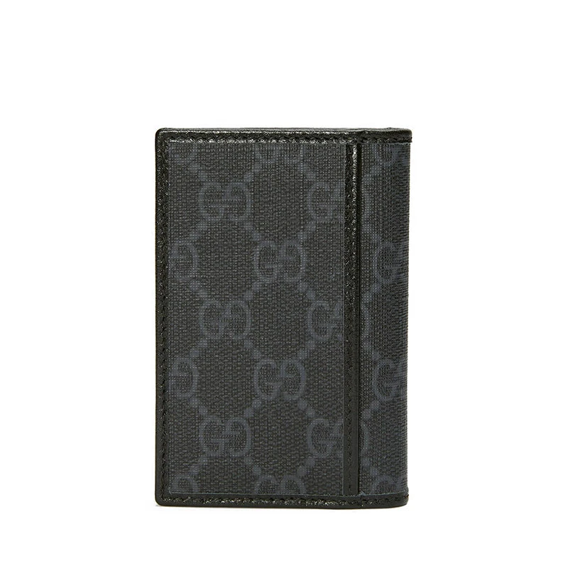 商品Gucci|【预售3-7天】GUCCI/古驰  男士黑色/灰色帆布配皮老花暗纹黑色皮革滚边黑色皮扣折叠钱包69926792TCN1000,价格¥2355,第6张图片详细描述