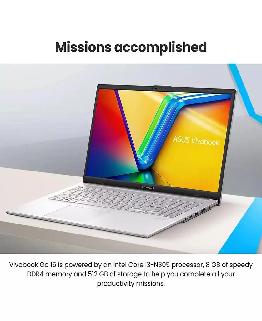 商品ASUS|Vivobook 15 15.6" Daily Traditional Laptop Intel Core i3 N305 8GB RAM Intel UHD Graphics 128GB eMMC Storage Windows 11 Home FHD 60Hz,价格¥2785,第2张图片详细描述
