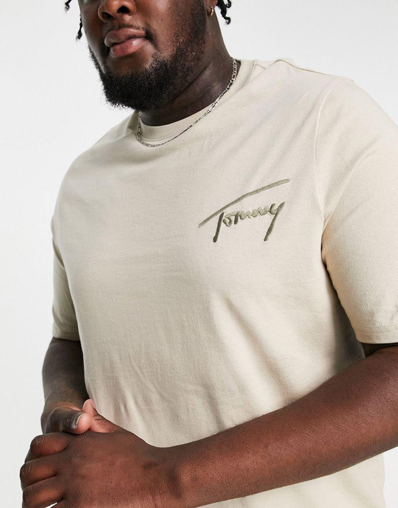 Tommy Jeans Big & Tall signature logo t-shirt in beige商品第4张图片规格展示