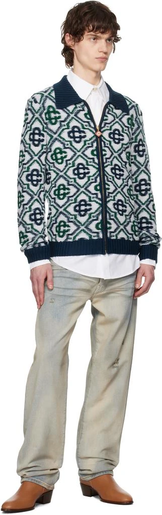 商品Casablanca|绿色 & 海军蓝 Monogram Knit Zip 毛衣,价格¥4455,第4张图片详细描述