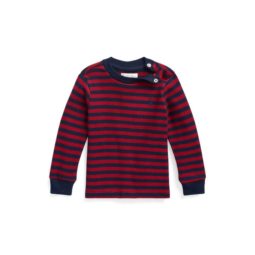 商品Ralph Lauren|Baby Boys Striped Waffle Cotton Long Sleeve T-shirt,价格¥67,第1张图片