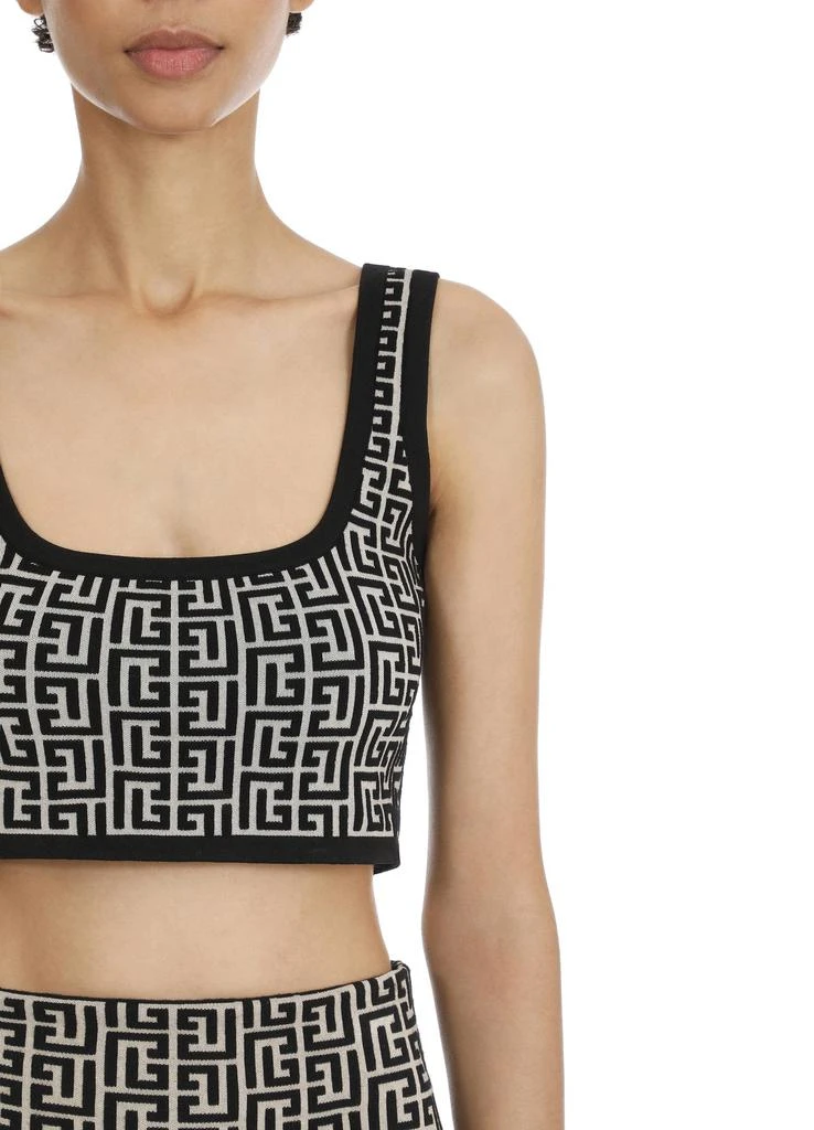 商品Balmain|Cropped jacquard sports bra top with monogram,价格¥6418,第4张图片详细描述