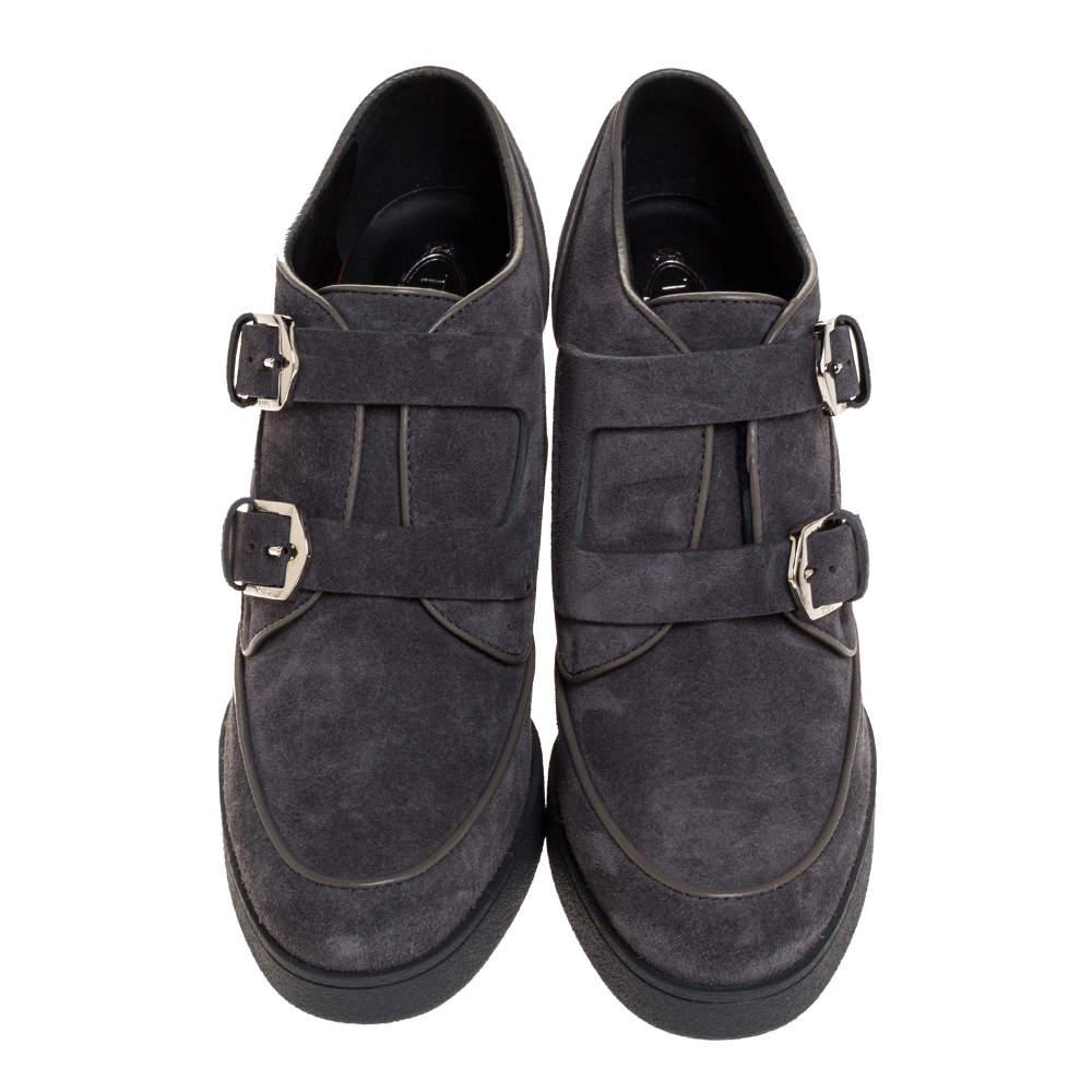 Tod's Grey Suede Leather Platform Block Heel Ankle Booties Size 39商品第3张图片规格展示