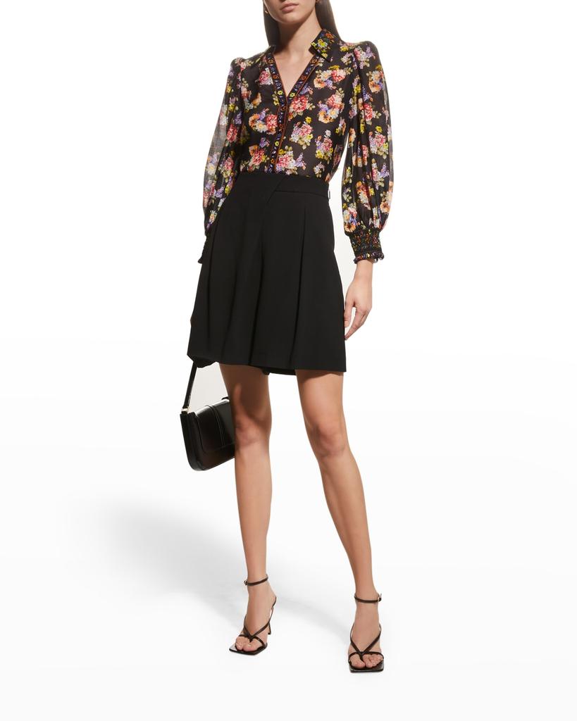 Cosima Floral Blouson-Sleeve Button-Front Top商品第3张图片规格展示