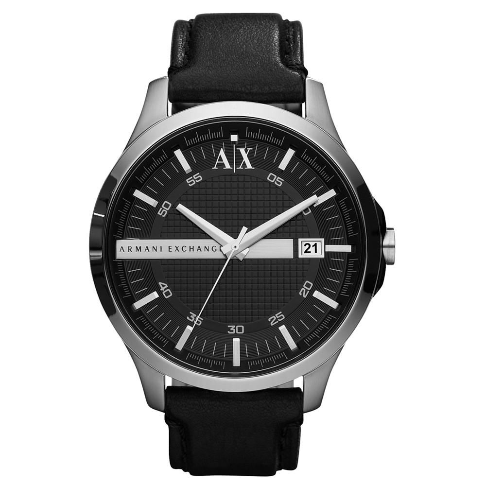 Watch, Men's Black Leather Strap 46mm AX2101商品第1张图片规格展示