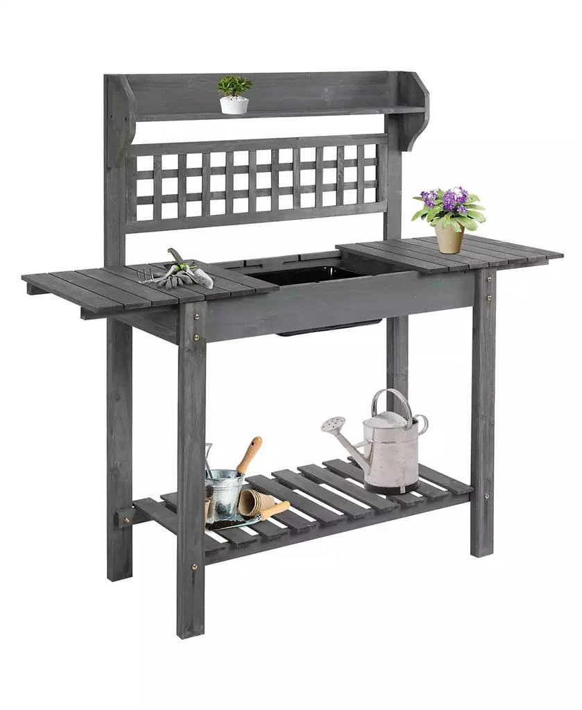 商品Outsunny|Wooden Outdoor Potting Bench with Sink Basin & Clapboard, Natural,价格¥1015,第3张图片详细描述