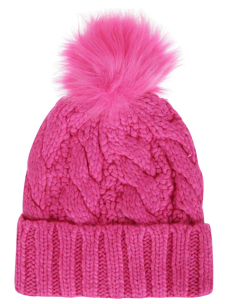 UGG W Knit Cable Hat W F Fur Pom Neon Pink商品第2张图片规格展示