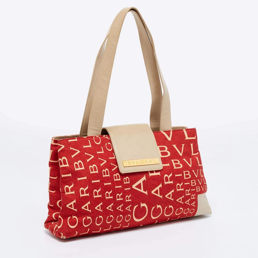 商品[二手商品] BVLGARI|Bvlgari Red/Beige Logo Mania Fabric and Leather Baguette Bag,价格¥1174,第3张图片详细描述