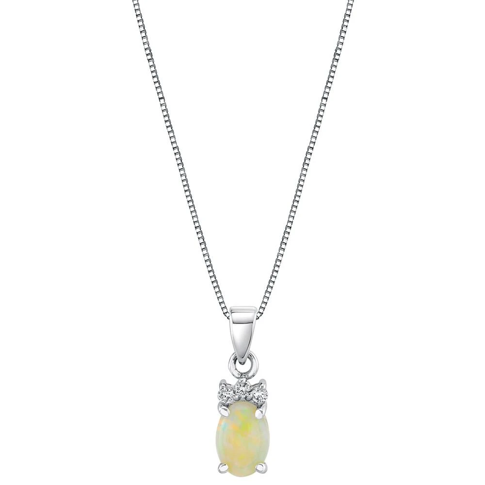商品Macy's|Opal (1/2 ct. t.w.) & Diamond Accent Oval 18" Pendant Necklace in 14k White Gold,价格¥2976,第1张图片