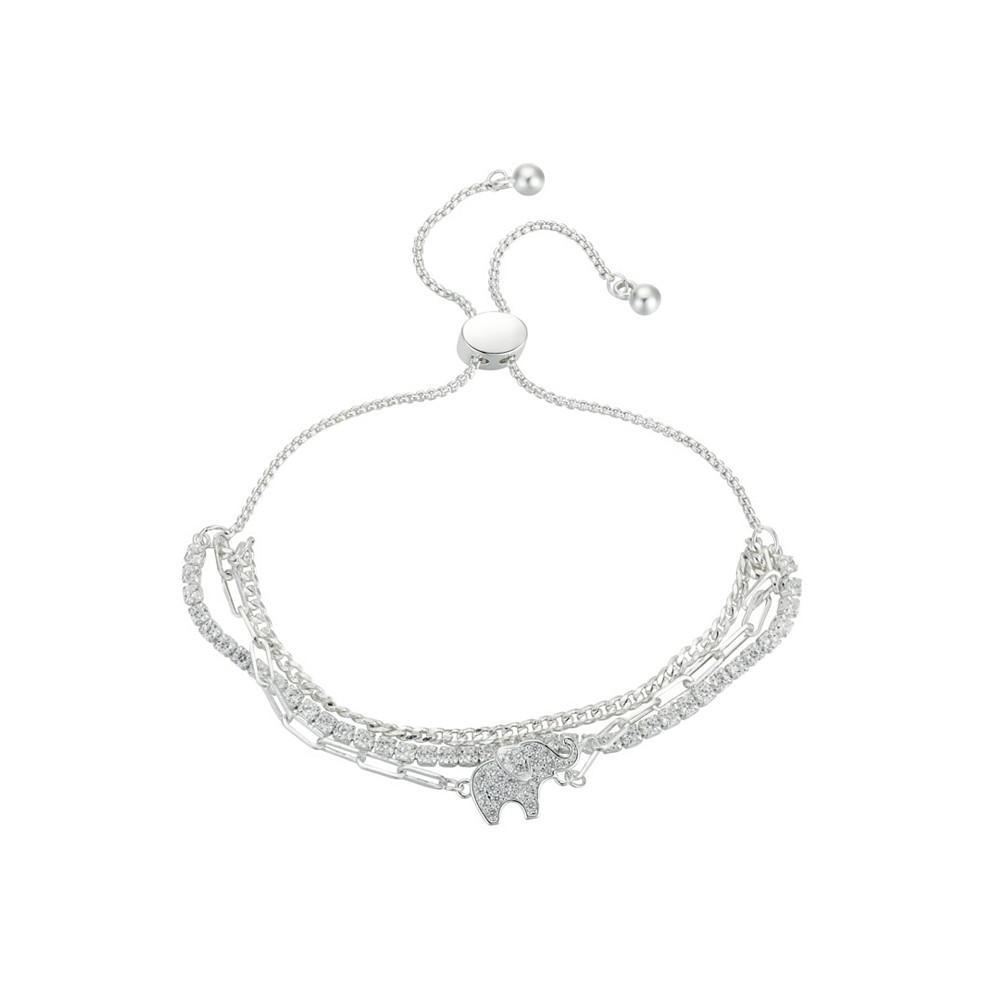 商品Unwritten|Silver Plated Cubic Zirconia Elephant Triple Strand Adjustable Bolo Bracelet,价格¥412,第1张图片