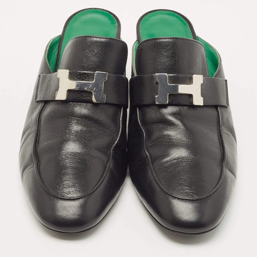 商品[二手商品] Hermes|Hermes Black Leather Paradis Block Heel Mule Sandals Size 38.5,价格¥6026,第3张图片详细描述
