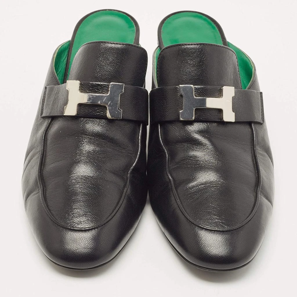 商品[二手商品] Hermes|Hermes Black Leather Paradis Block Heel Mule Sandals Size 38.5,价格¥5948,第3张图片详细描述