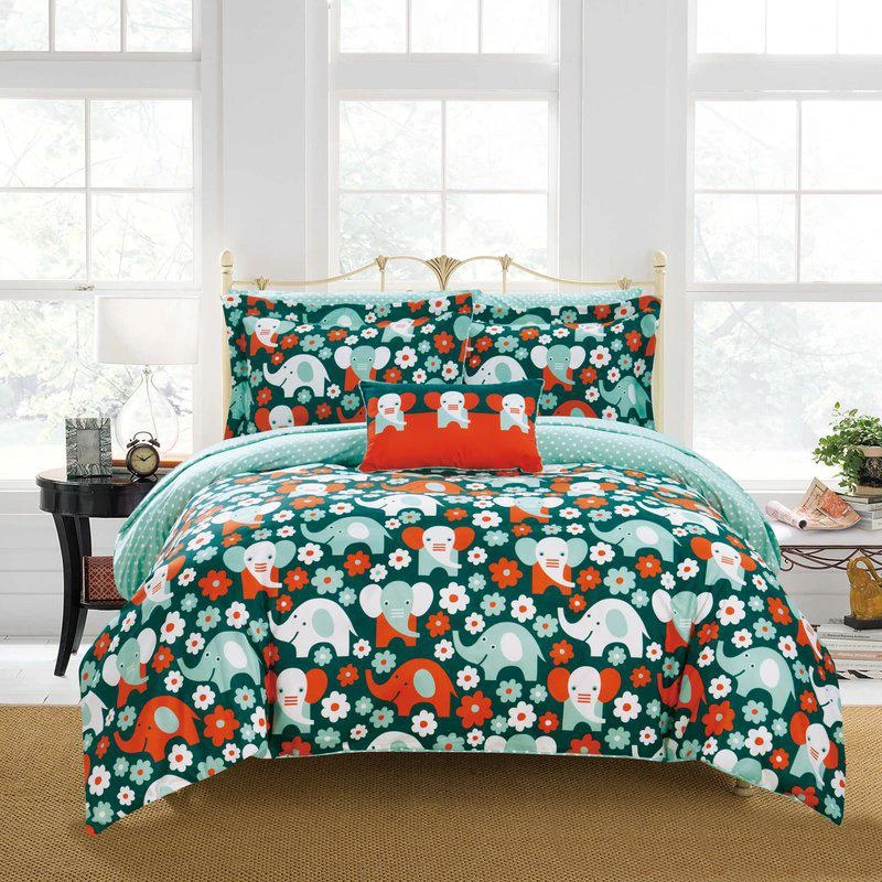 商品Chic Home Design|Scianti 8 Piece Reversible Comforter Set Cute Elephant Friends Youth Design Bed In A Bag FULL,价格¥853,第1张图片