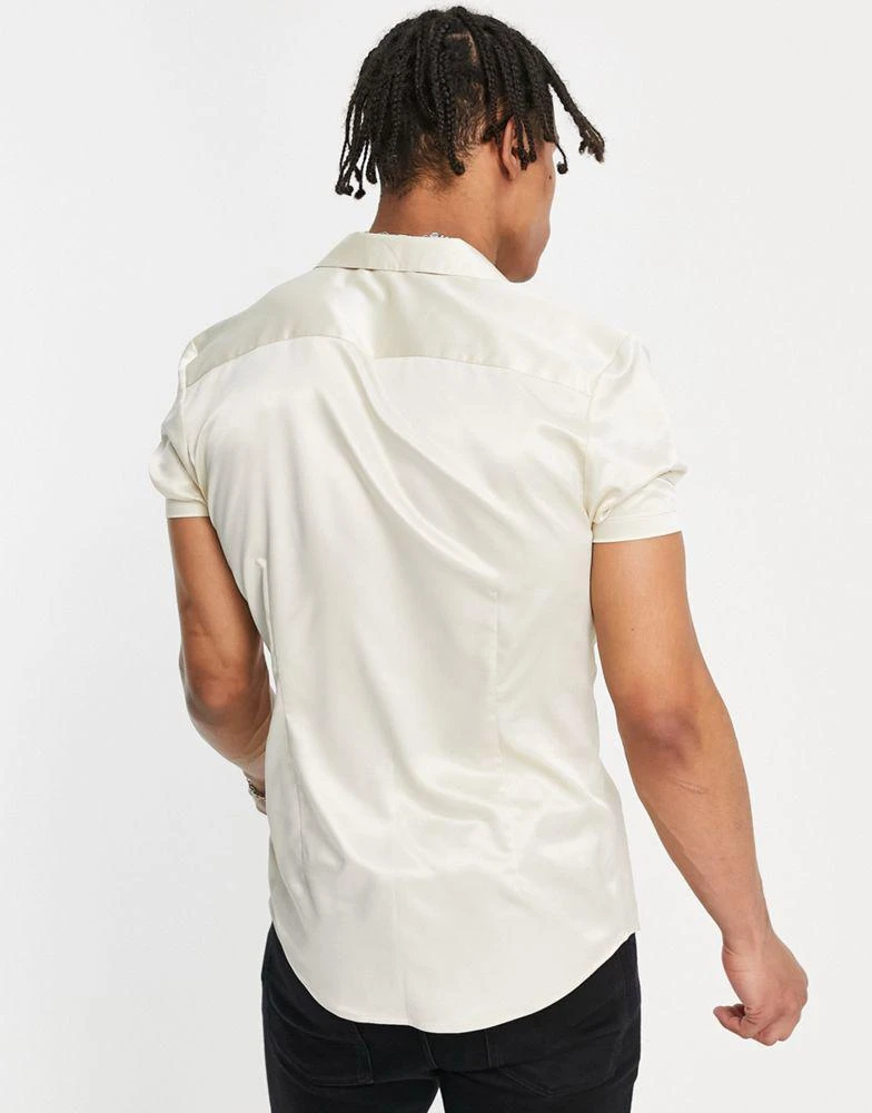 商品ASOS|ASOS DESIGN skinny satin shirt in champagne,价格¥132,第2张图片详细描述