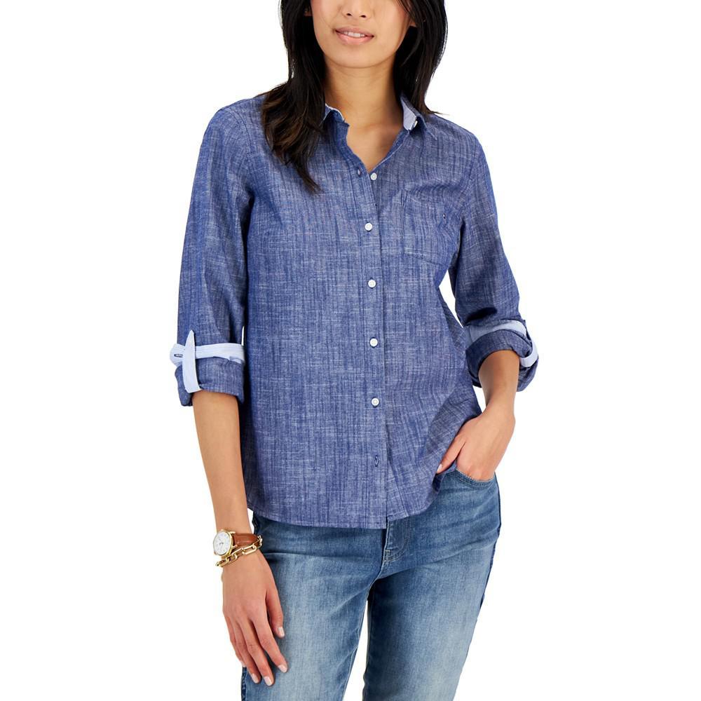 商品Tommy Hilfiger|Women's Cotton Printed Roll-Tab Utility Shirt,价格¥359,第1张图片