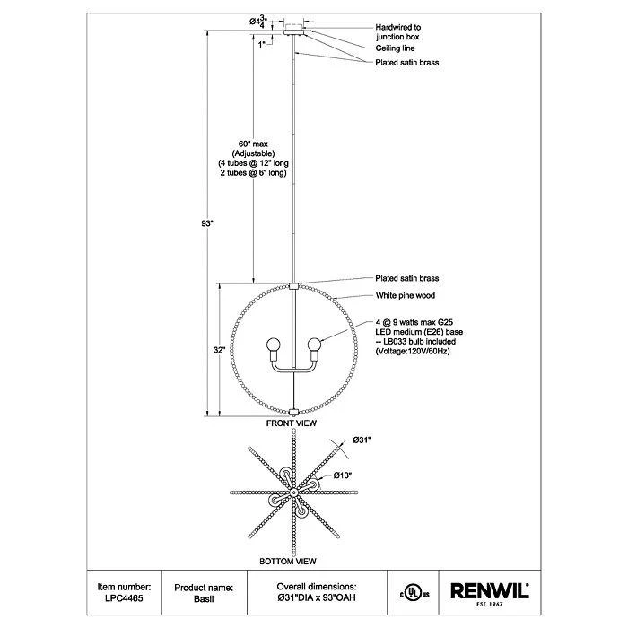 商品Renwil|Ren-Wil Basil 4 Light Ceiling Fixture,价格¥7773,第5张图片详细描述