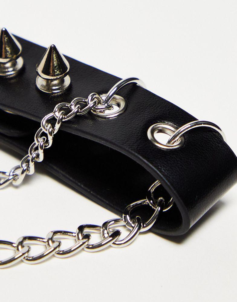 商品Reclaimed Vintage|Reclaimed Vintage unisex spike faux leather necklace in black,价格¥83,第4张图片详细描述