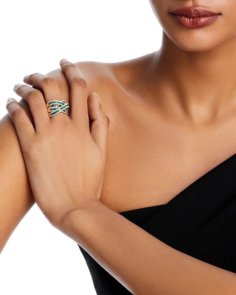 Emerald & Diamond Crossover Ring in 14K Yellow Gold 商品